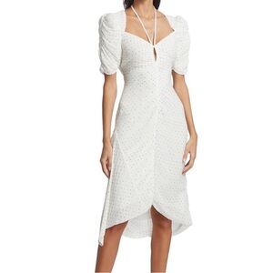 Frame Ruched Tie Neck Polka Dot Midi Dress Size Small